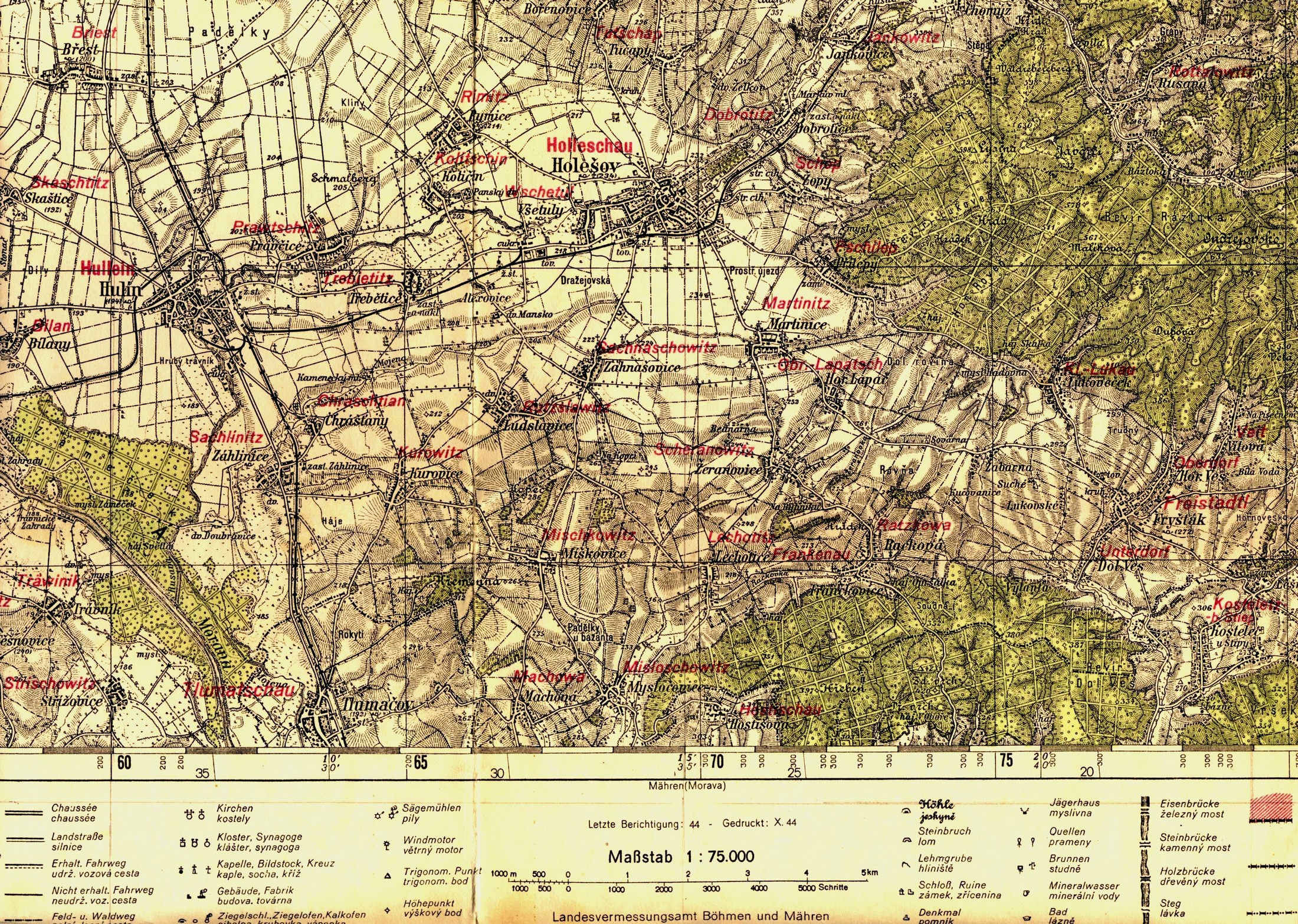 MAPA HOLEŠOVSKA Z OBDOBÍ PROTEKTORÁTU 1944